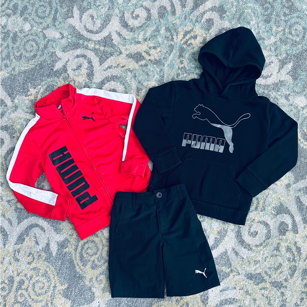 Puma Red and Black Sweatshirts with Full Zipper and Ribbed Cuffs w/ Shorts
